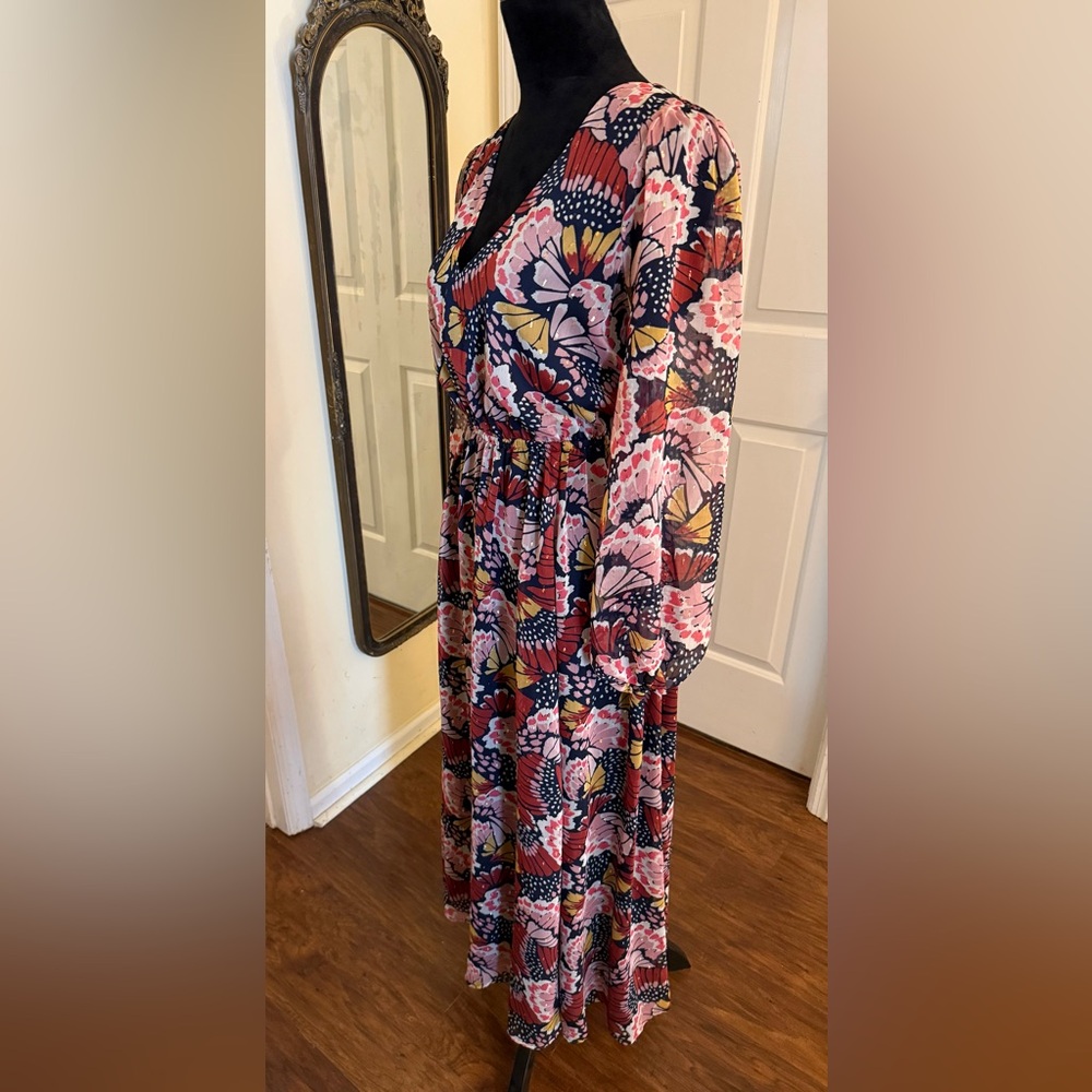 Boden Metallic Detail Maxi Dress Petal Stamp Print Size 8 Boho Floral - Picture 4 of 8